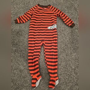 Carter's Red and Brown Striped Footie with Car Design